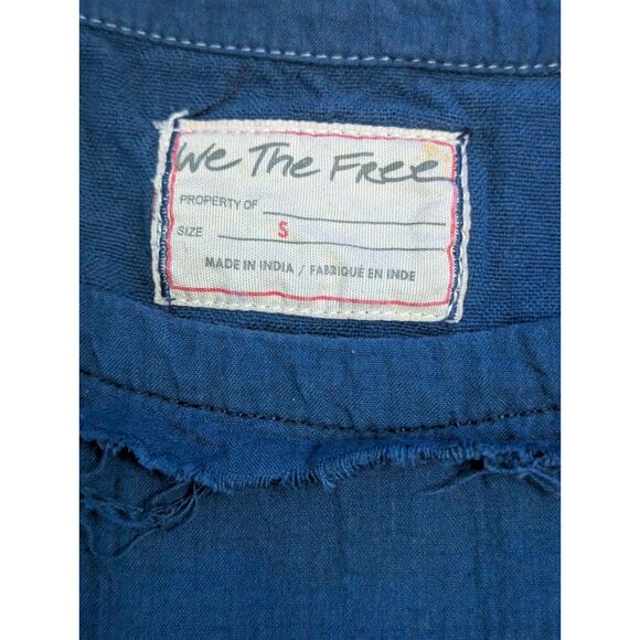 Free People We The Free Raw Edge Tunic Top S Navy Blue Crushed Cotton Swing - Picture 3 of 7
